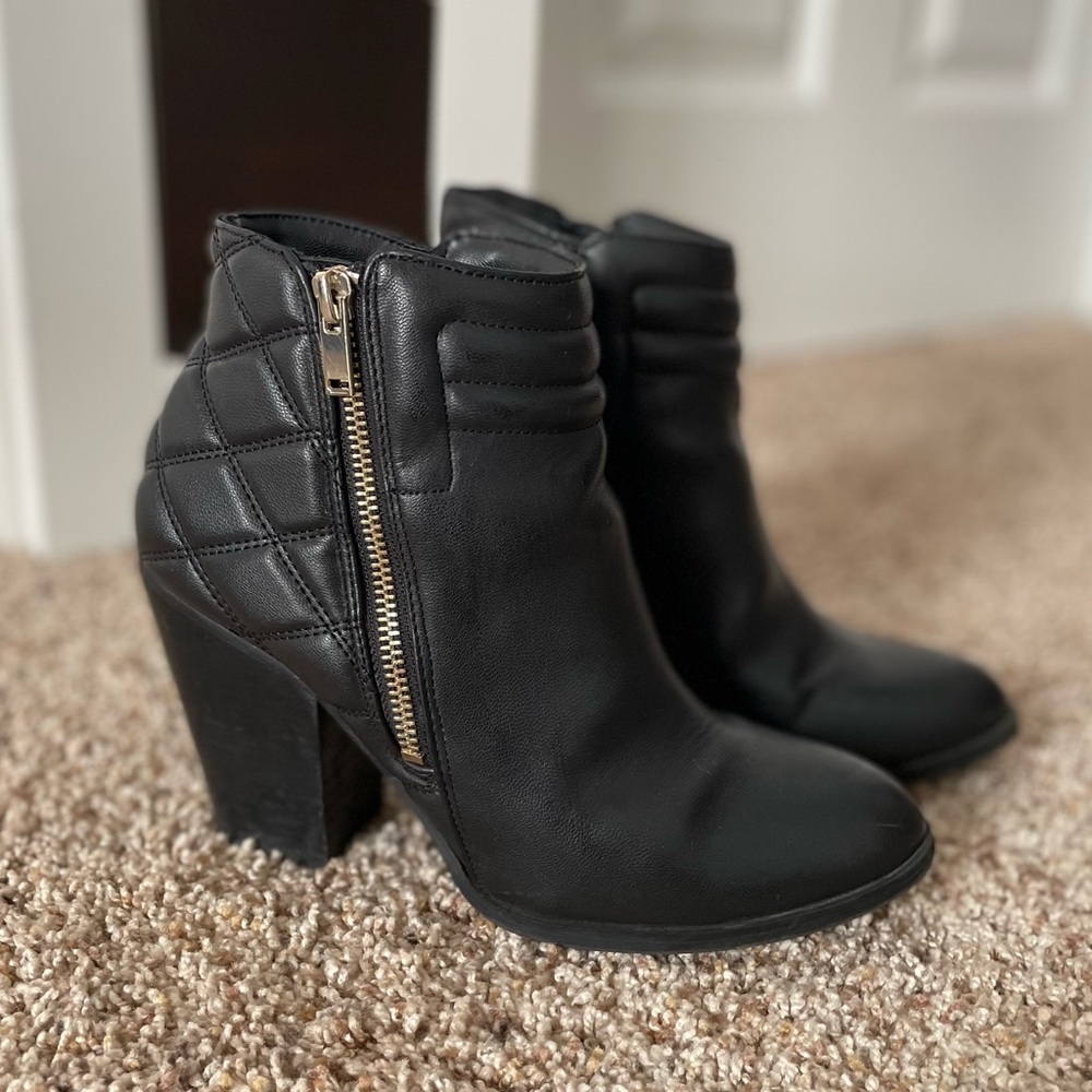 Black leather booties